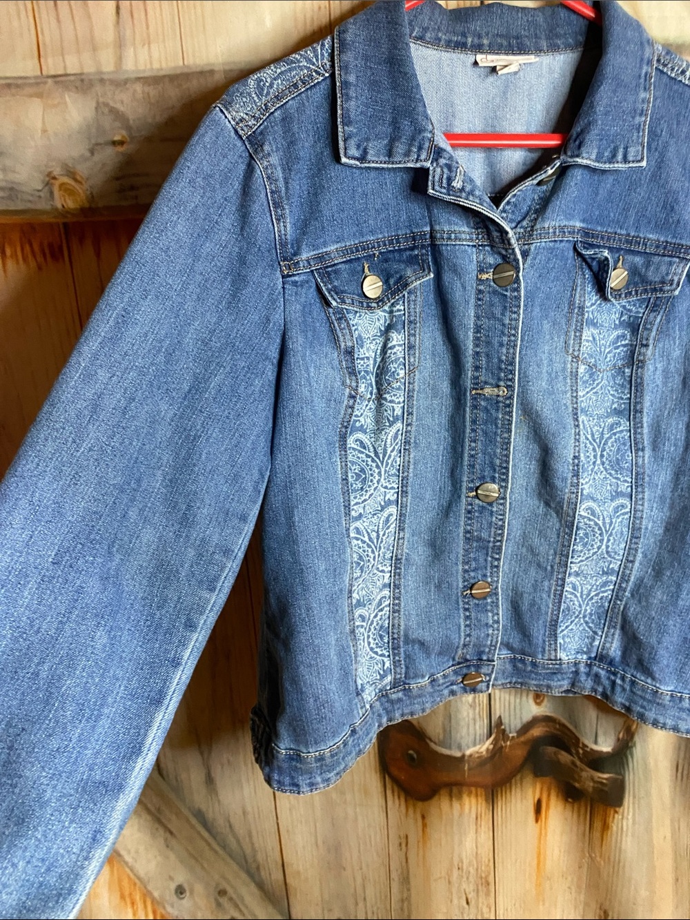Dress Barn Blue Denim Jacket with Printed Front Panels - Picture 4 of 6